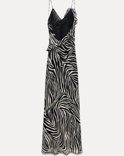 Lucia | Vestido Satinado con Estampado de Cebra