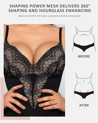 Women's Lace V Neck Tummy Control Bodysuit